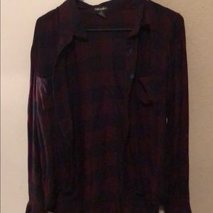 Maroon and black plaid button up